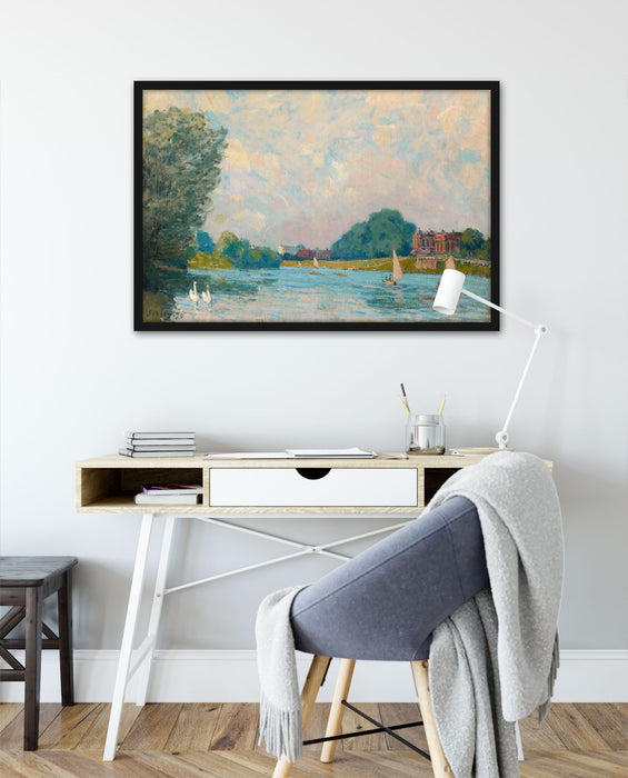 Alfred Sisley - Thames at Hampton Court , Poster mit Bilderrahmen