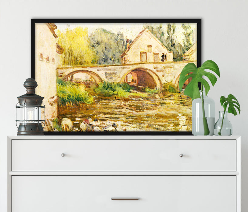 Alfred Sisley - The Washerwomen of Moret , Poster mit Bilderrahmen