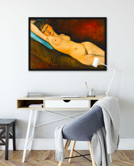 Amedeo Modigliani - Nu Couché au coussin bleu, Poster mit Bilderrahmen