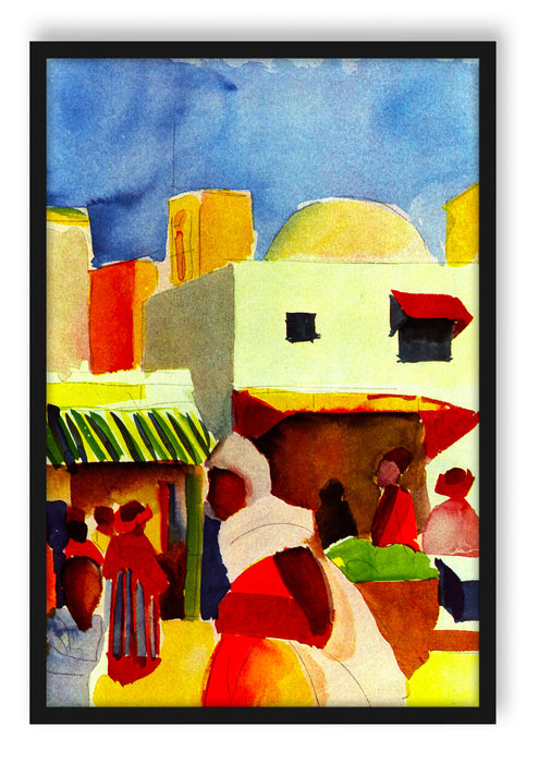 August Macke - Markt in Tunis , Poster mit Bilderrahmen