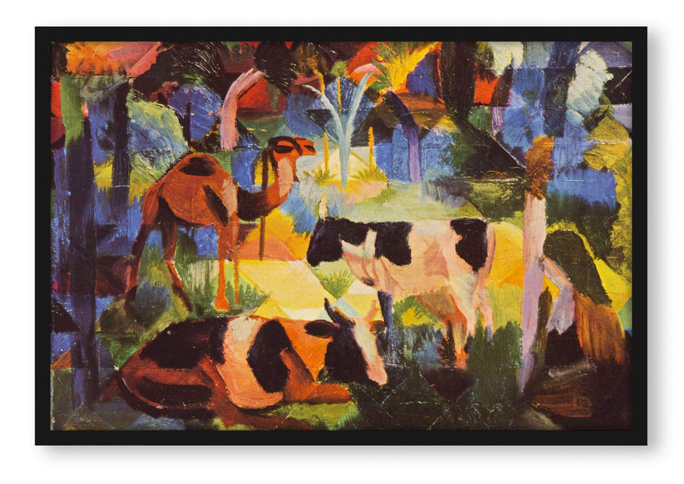 August Macke - Landschaft mit Kühen und Kamel, Poster mit Bilderrahmen