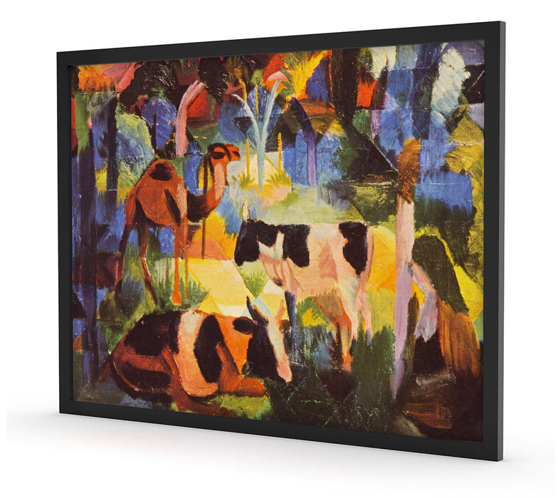 August Macke - Landschaft mit Kühen und Kamel, Poster mit Bilderrahmen