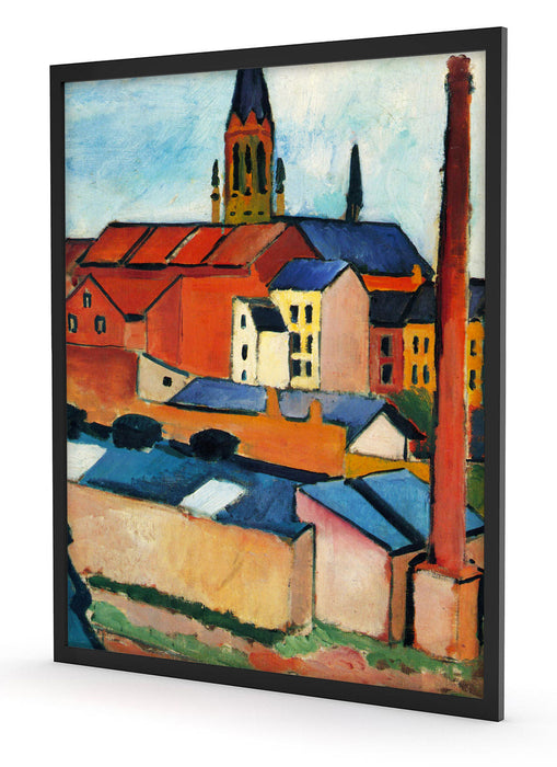 August Macke - Marienkirche mit Häusern und Schornstein, Poster mit Bilderrahmen