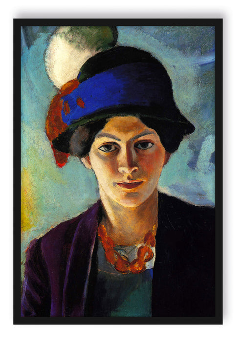 August Macke - Frau des Künstlers mit Hut, Poster mit Bilderrahmen