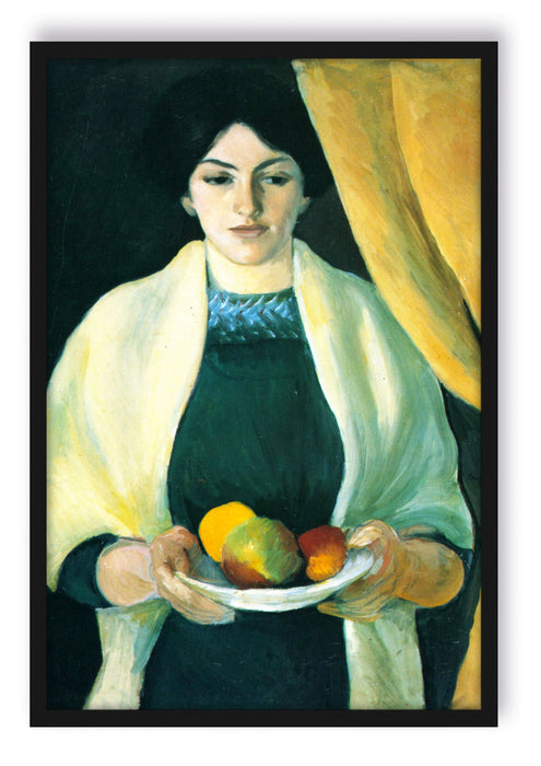 August Macke - Frau des Künstlers mit Äpfeln , Poster mit Bilderrahmen