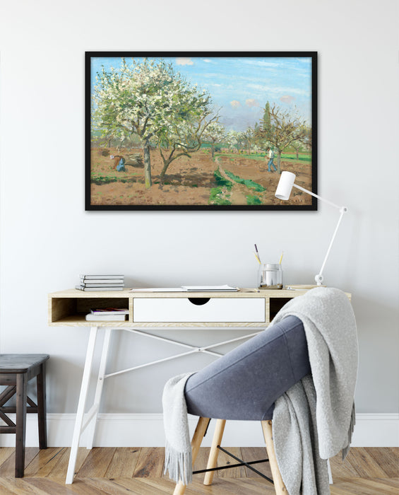 Camille Pissarro - Orchard in Blossom Louveciennes , Poster mit Bilderrahmen