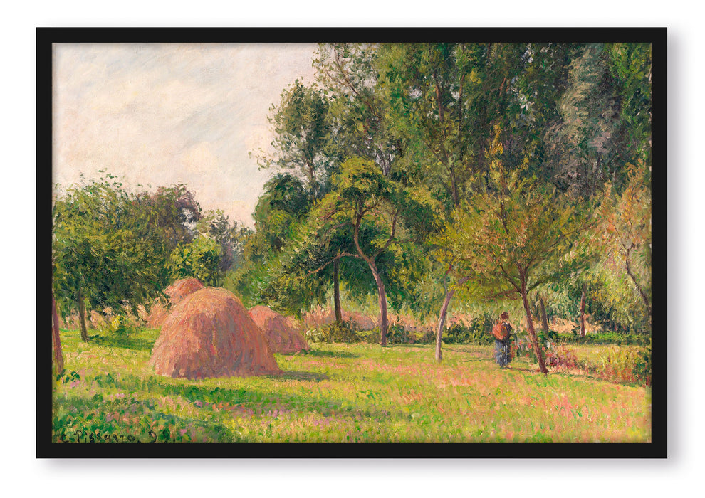Camille Pissarro - Haystacks Morning Eragny , Poster mit Bilderrahmen