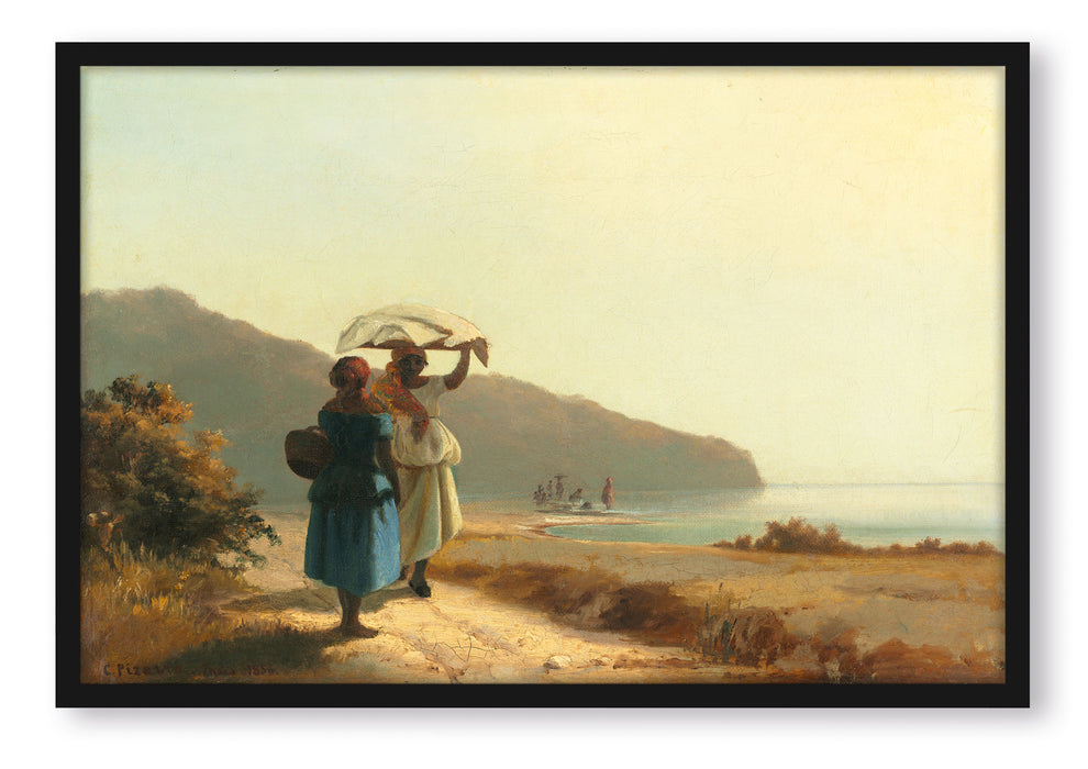 Pixxprint Camille Pissarro - Deux femmes causant au bord de la me, Poster mit Bilderrahmen