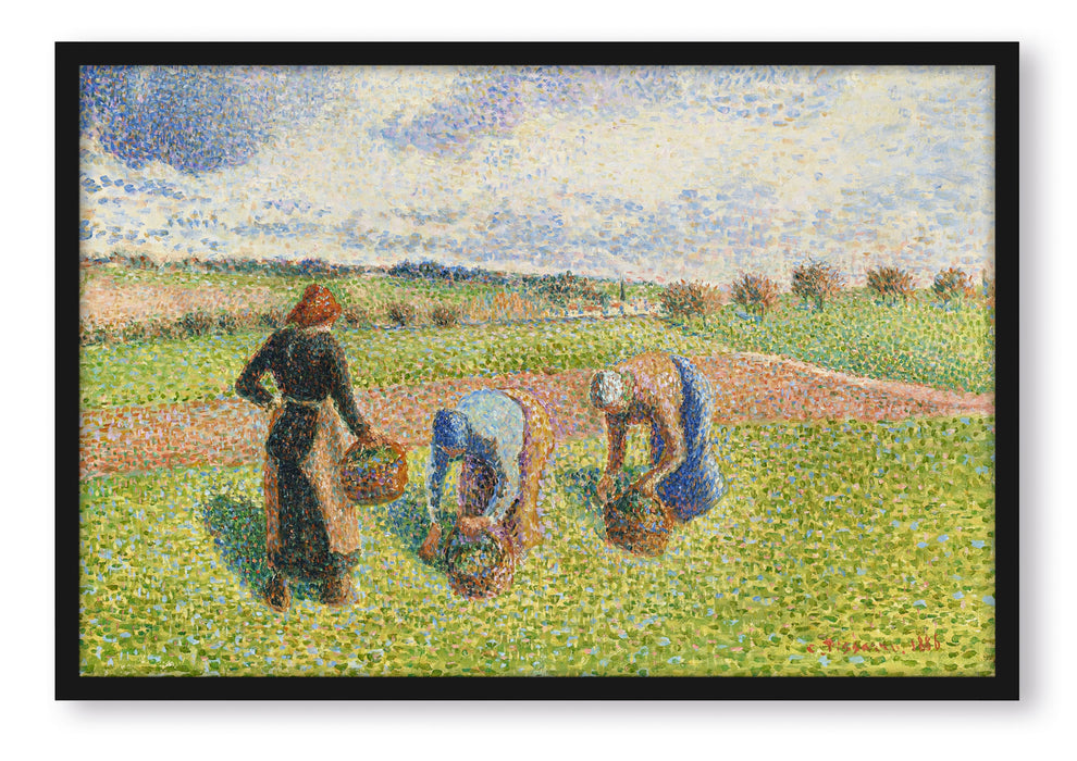 Pixxprint Camille Pissarro - PAYSANNES RAMASSANT DES HERBES ÉRAG, Poster mit Bilderrahmen