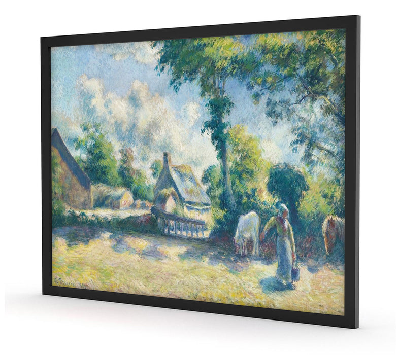 Camille Pissarro - PAYSAGE À MELLERAY FEMME DONNANT , Poster mit Bilderrahmen