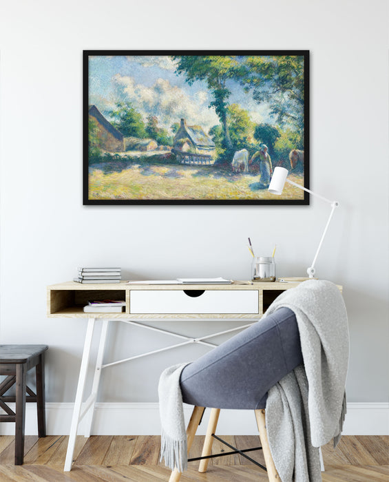 Camille Pissarro - PAYSAGE À MELLERAY FEMME DONNANT , Poster mit Bilderrahmen