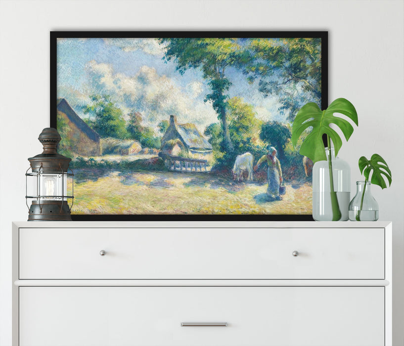 Camille Pissarro - PAYSAGE À MELLERAY FEMME DONNANT , Poster mit Bilderrahmen