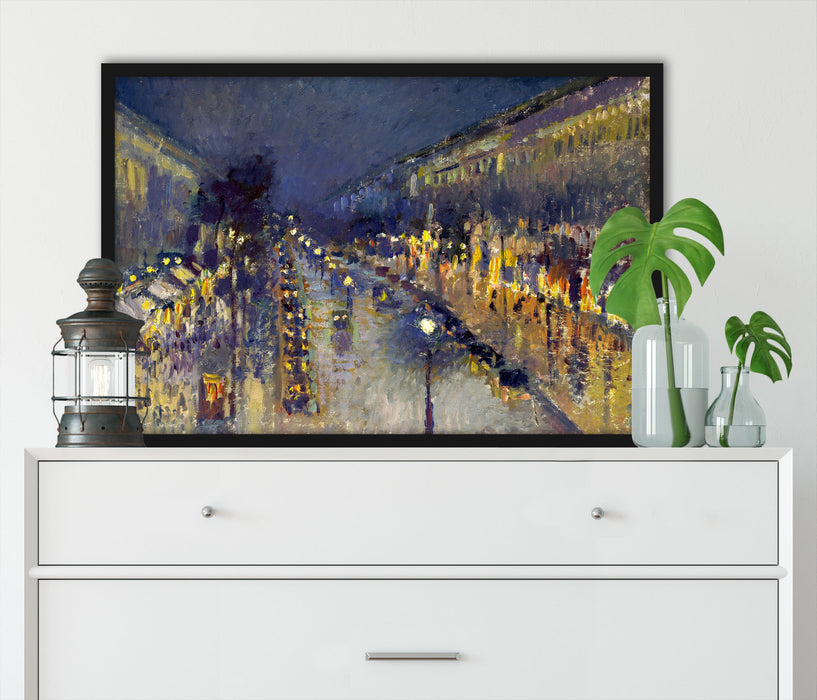 Camille Pissarro - The Boulevard Montmartre at Night , Poster mit Bilderrahmen