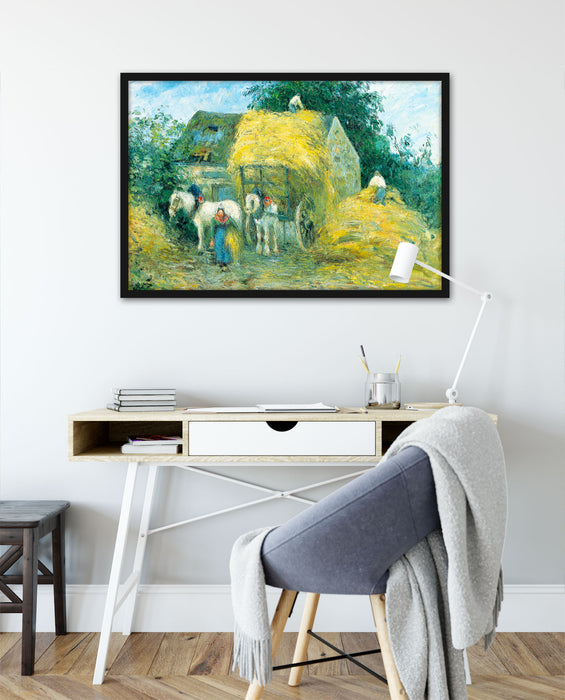Camille Pissarro - The Hay Cart Montfoucault, Poster mit Bilderrahmen