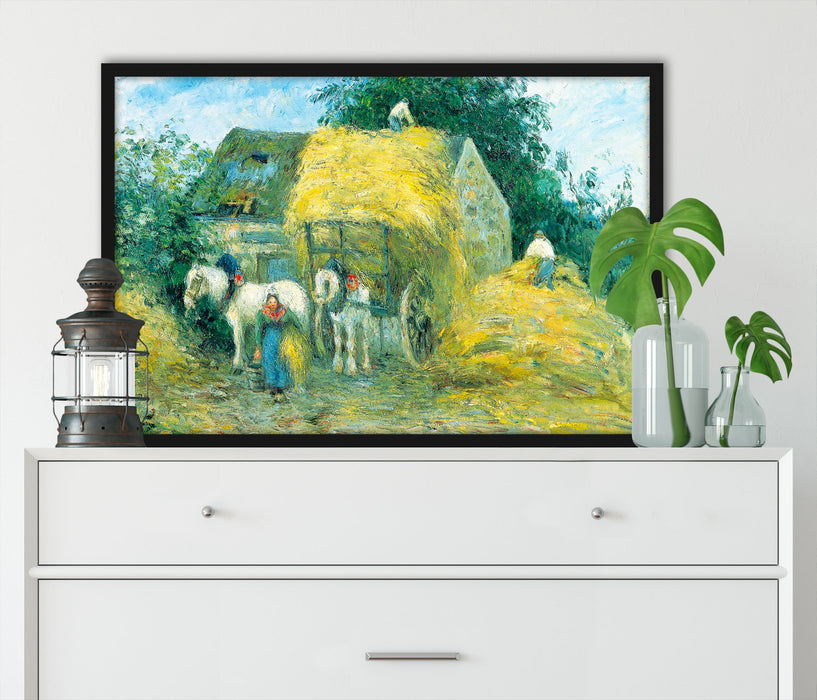 Camille Pissarro - The Hay Cart Montfoucault, Poster mit Bilderrahmen