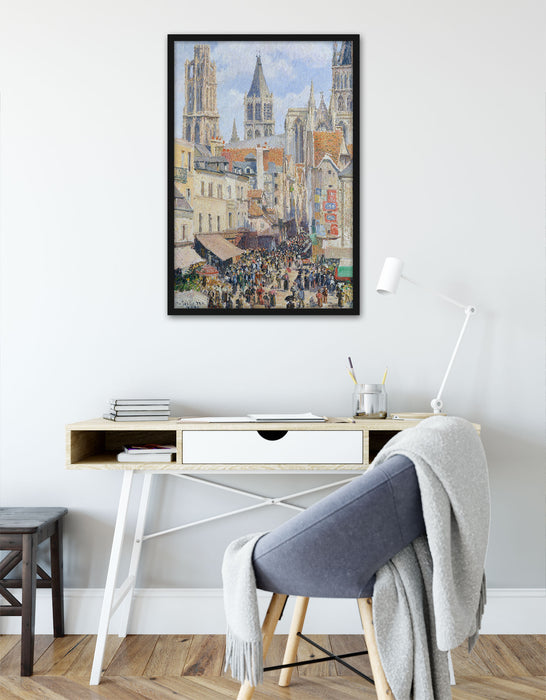 Camille Pissarro - Rouen Rue de l'Épicerie , Poster mit Bilderrahmen