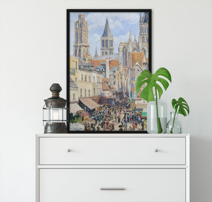 Camille Pissarro - Rouen Rue de l'Épicerie , Poster mit Bilderrahmen