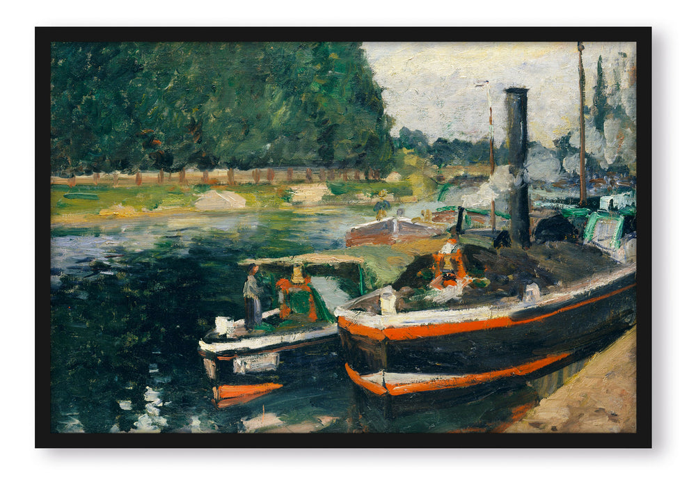Camille Pissarro - Barges at Pontoise , Poster mit Bilderrahmen