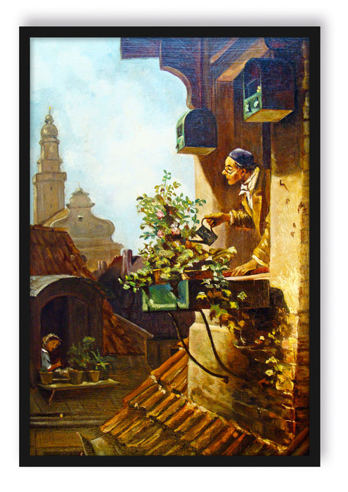 Pixxprint Carl Spitzweg - Im Dachstübchen , Poster mit Bilderrahmen