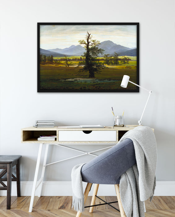 Caspar David Friedrich - Der einsame Baum, Poster mit Bilderrahmen