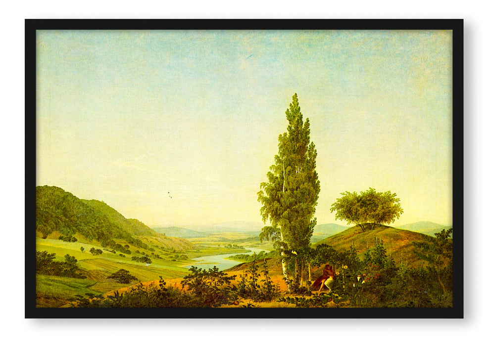 Pixxprint Caspar David Friedrich - Der Sommer Landschaft mit Lie, Poster mit Bilderrahmen