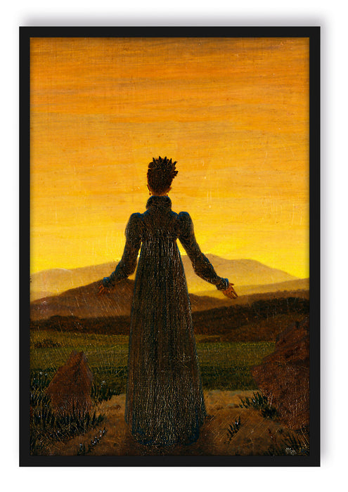 Pixxprint Caspar David Friedrich - Frau vor untergehender Sonne, Poster mit Bilderrahmen