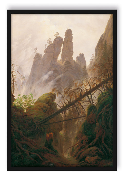 Pixxprint Caspar David Friedrich - Felsenlandschaft im Elbsandste, Poster mit Bilderrahmen