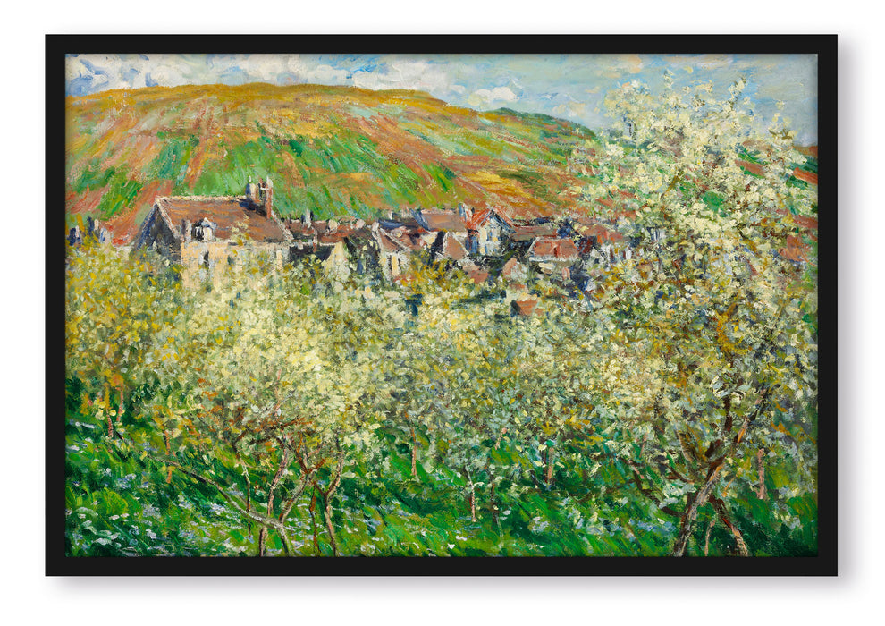 Pixxprint Claude Monet - Blühende Pflaumenbäume , Poster mit Bilderrahmen