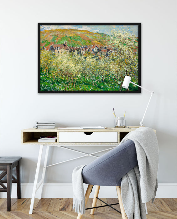 Claude Monet - Blühende Pflaumenbäume , Poster mit Bilderrahmen