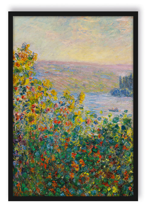 Claude Monet - Blumenbeete in Vetheuil , Poster mit Bilderrahmen