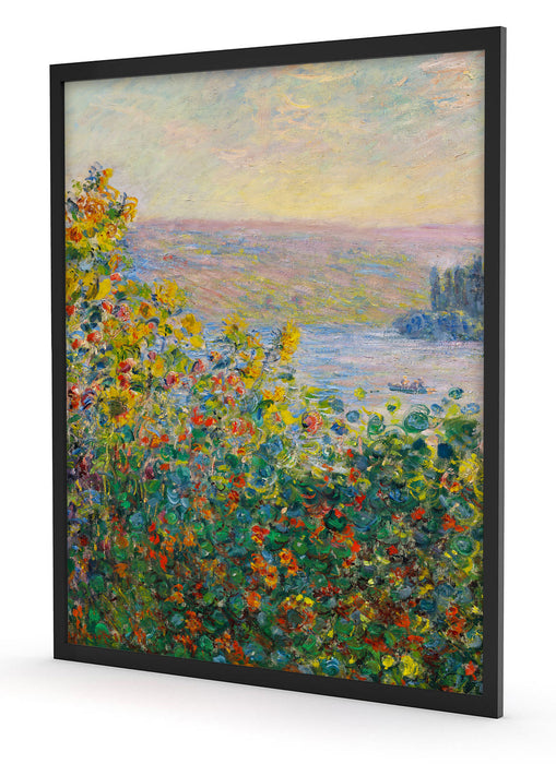 Claude Monet - Blumenbeete in Vetheuil , Poster mit Bilderrahmen