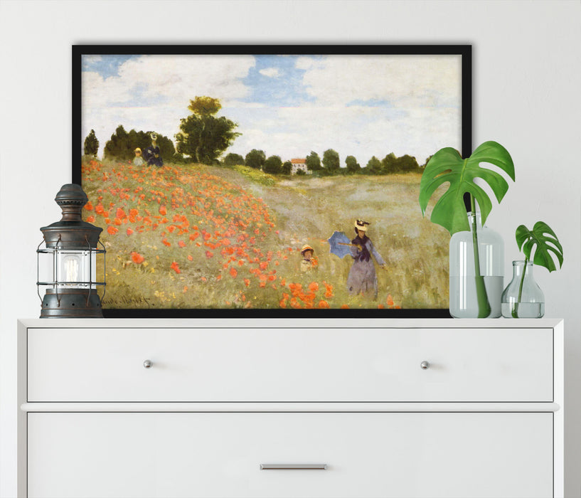 Claude Monet - Mohnfeld II, Poster mit Bilderrahmen