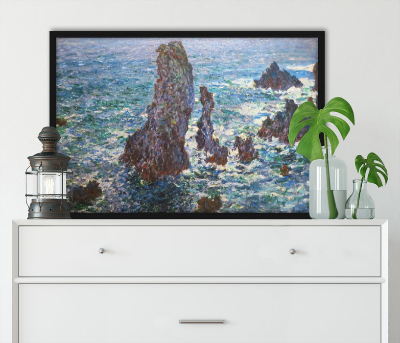 Claude Monet - Felsen bei Belle-Ile, Poster mit Bilderrahmen