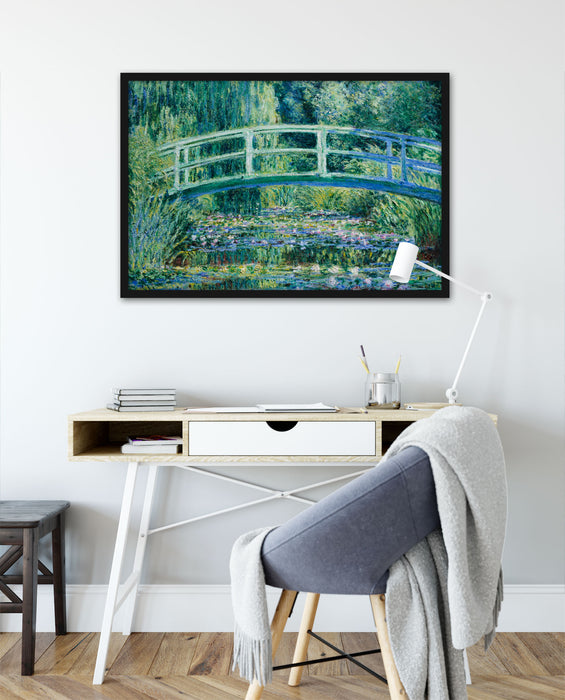Claude Monet - Seerosen und japanische Brücke , Poster mit Bilderrahmen