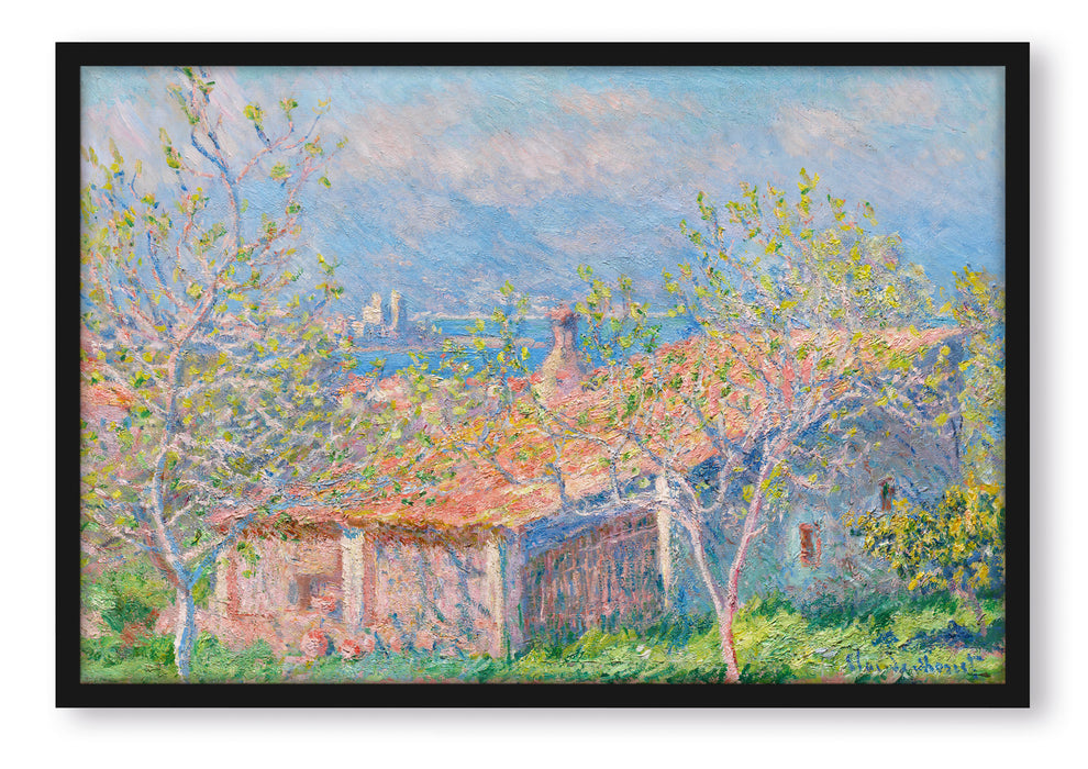 Pixxprint Claude Monet - Gärtner Häuschen in Antibes, Poster mit Bilderrahmen
