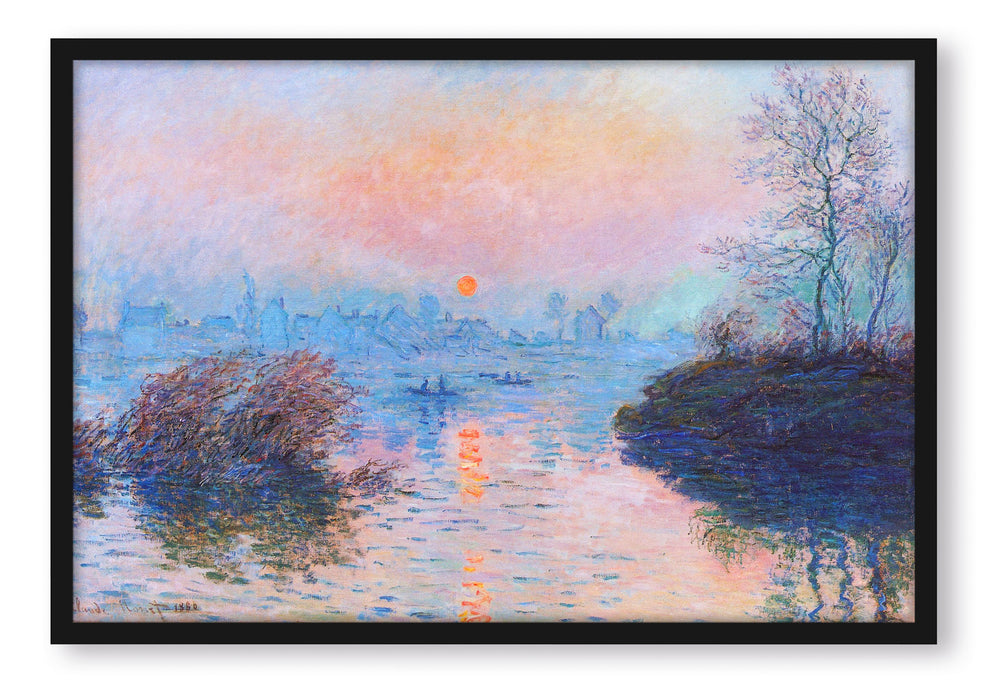 Claude Monet - Sonnenuntergang auf der Seine im Winter, Poster mit Bilderrahmen