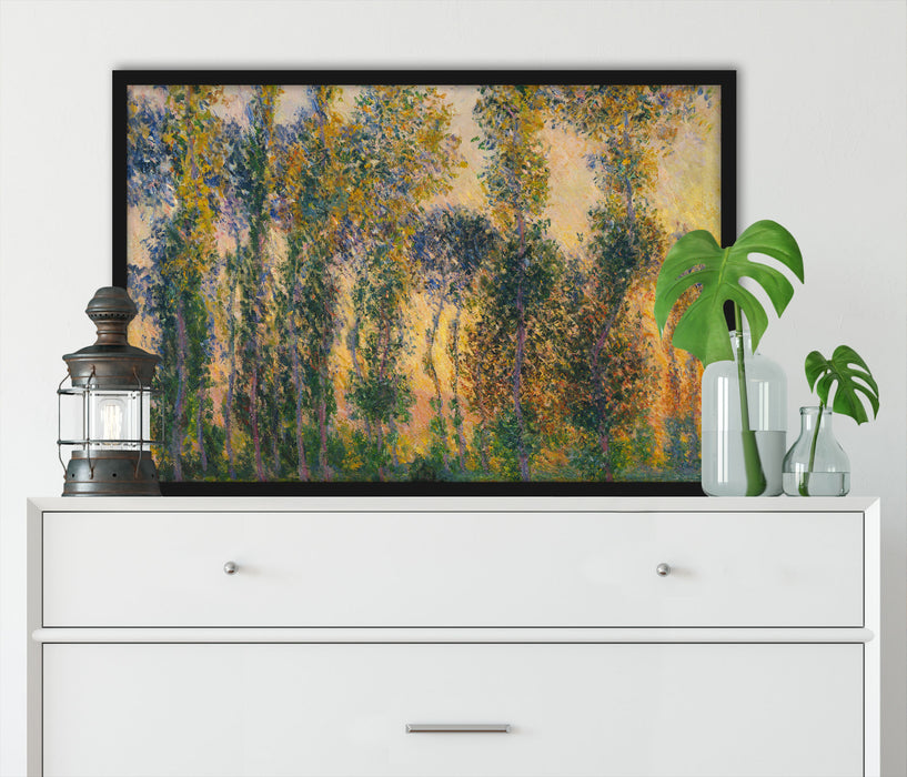 Claude Monet - Pappeln in Giverny bei Sonnenaufgang  , Poster mit Bilderrahmen