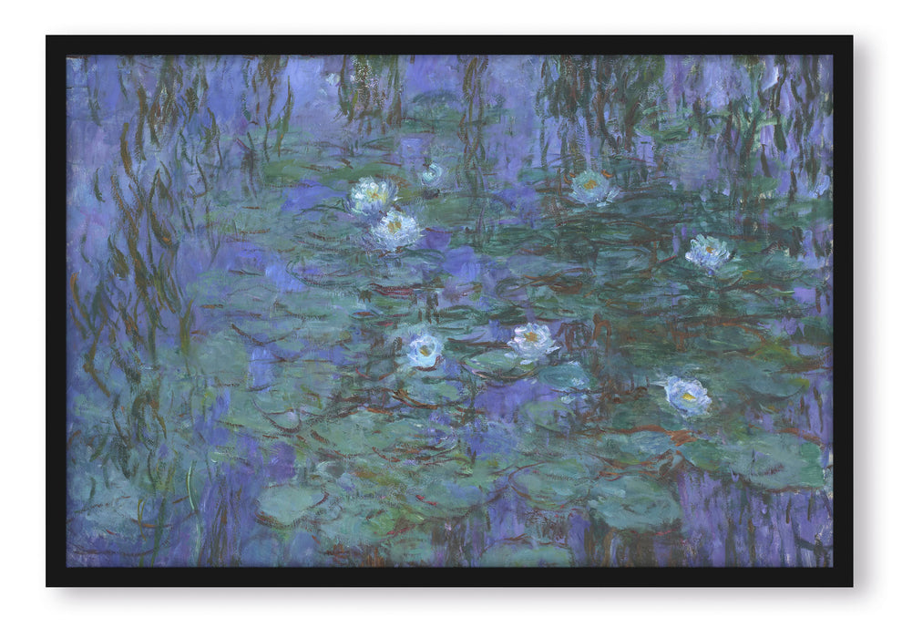 Claude Monet - Seerosen auf blaues Wasser , Poster mit Bilderrahmen