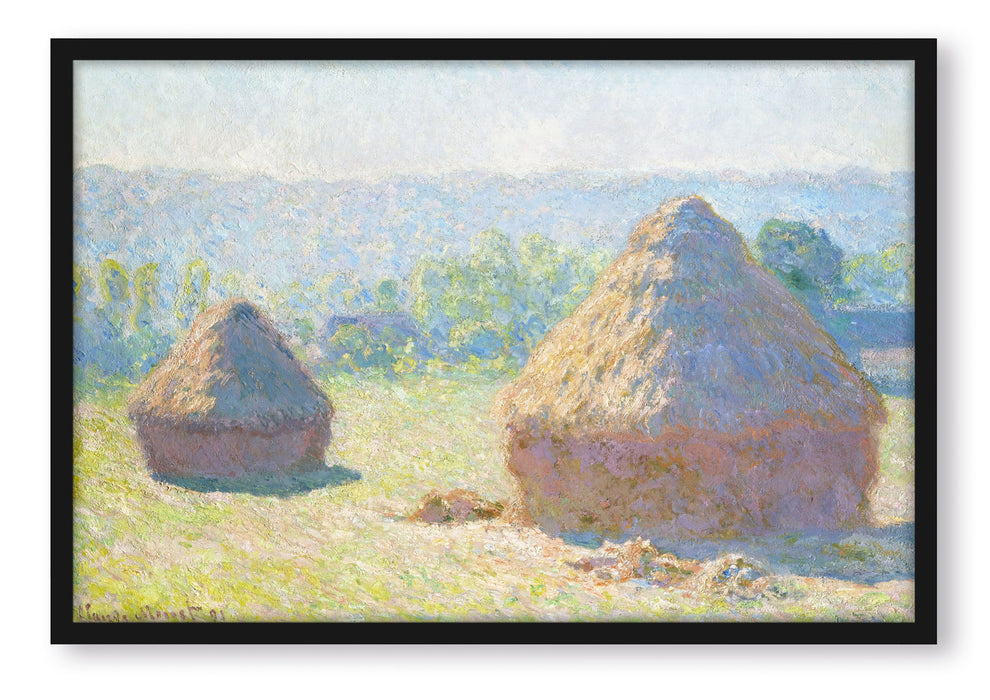 Pixxprint Claude Monet - Heuschober Sommerende , Poster mit Bilderrahmen