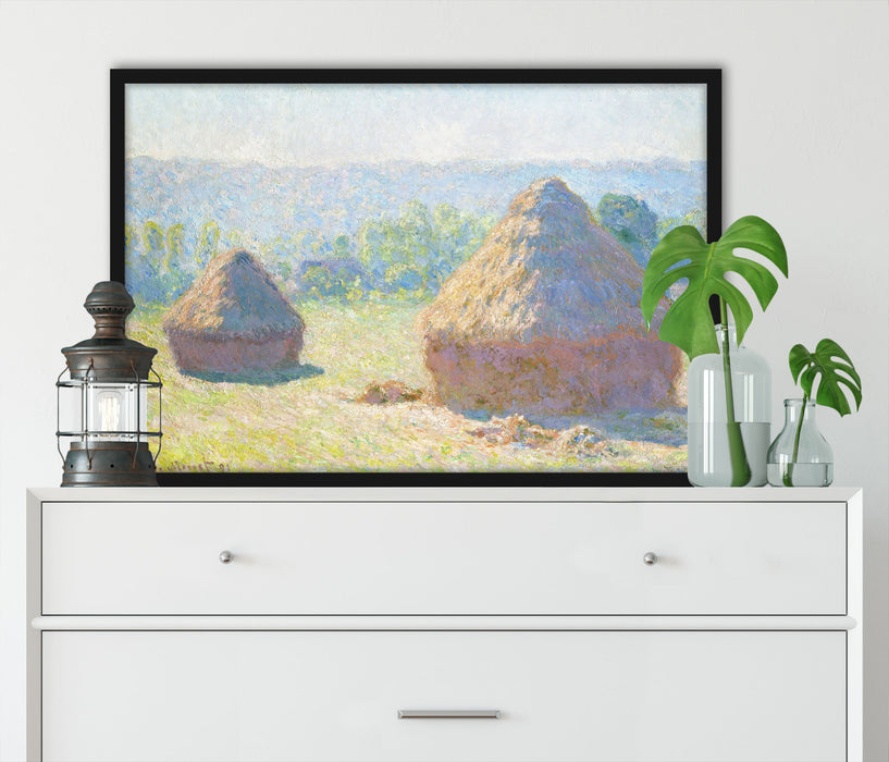 Claude Monet - Heuschober Sommerende , Poster mit Bilderrahmen