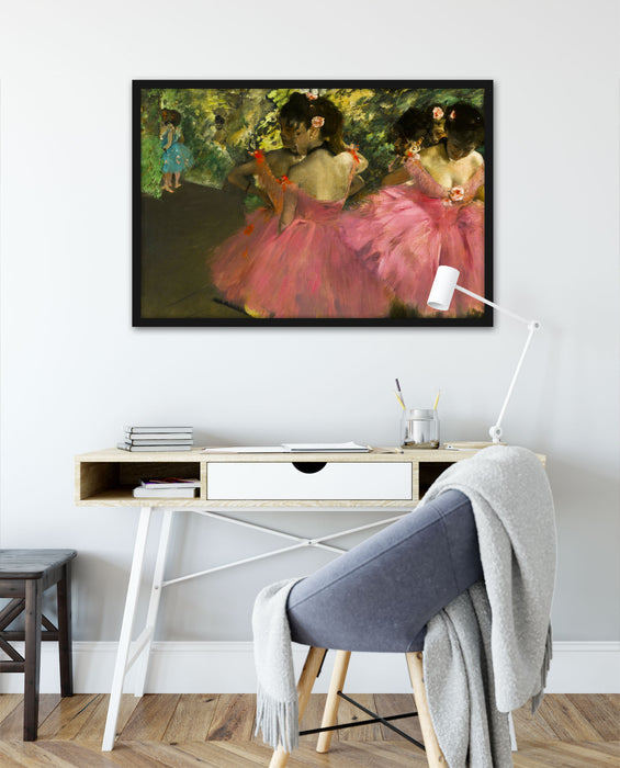 Edgar Degas - Die pinken Tänzerinnen vor dem Ballet , Poster mit Bilderrahmen
