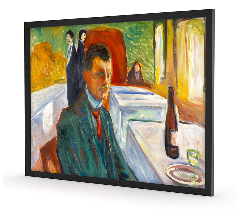 Edvard Munch - Selbstpotrait mit einer Flasche Wein , Poster mit Bilderrahmen