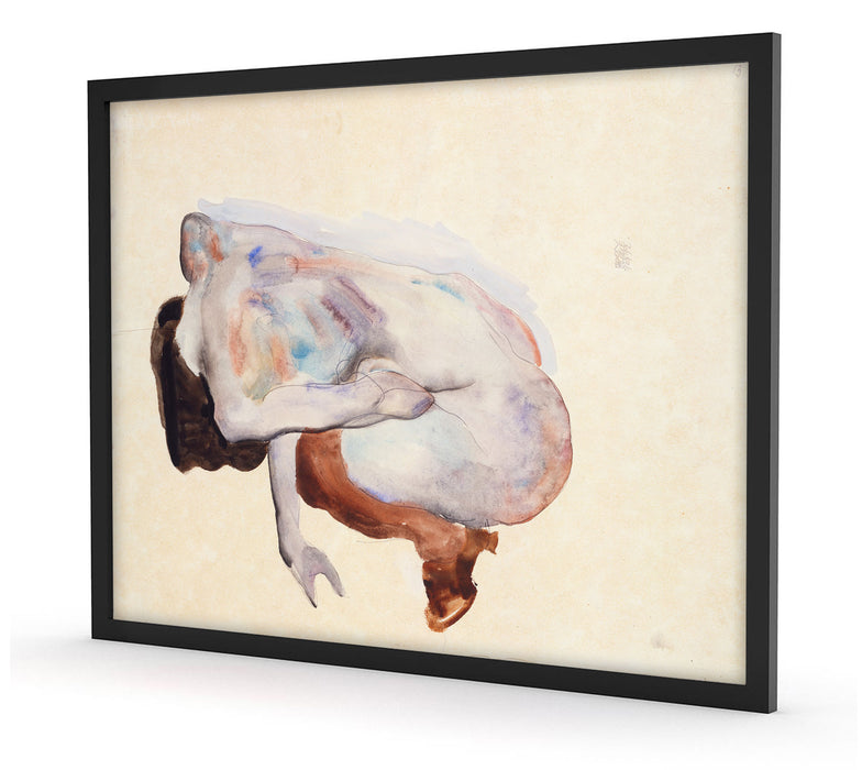 Egon Schiele - Hockende Frau in Stöckeln und schwarzen, Poster mit Bilderrahmen