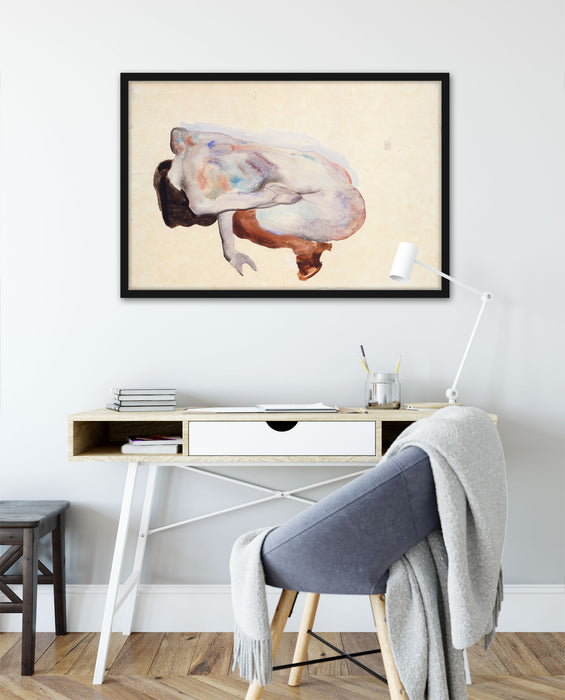 Egon Schiele - Hockende Frau in Stöckeln und schwarzen, Poster mit Bilderrahmen