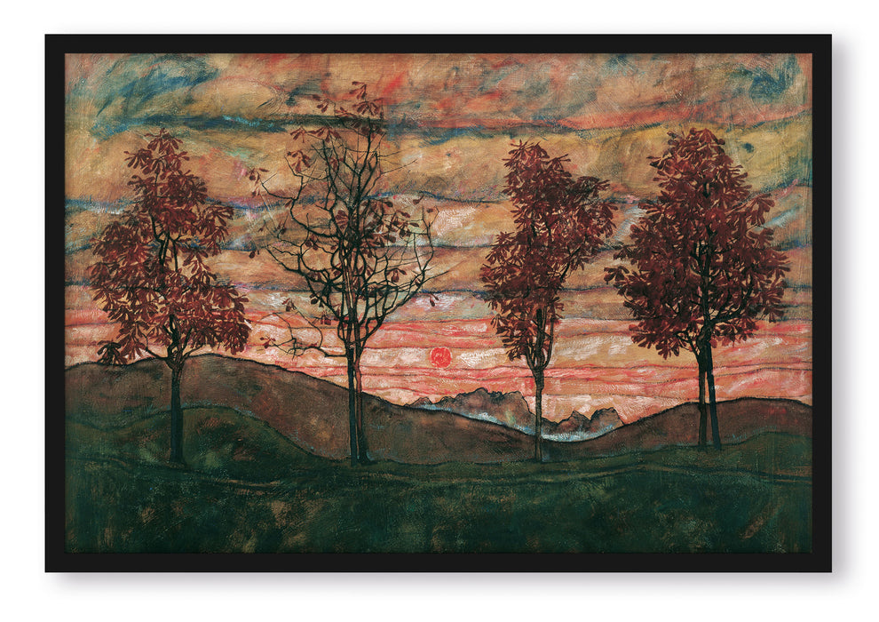 Egon Schiele - Vier Bäume, Poster mit Bilderrahmen