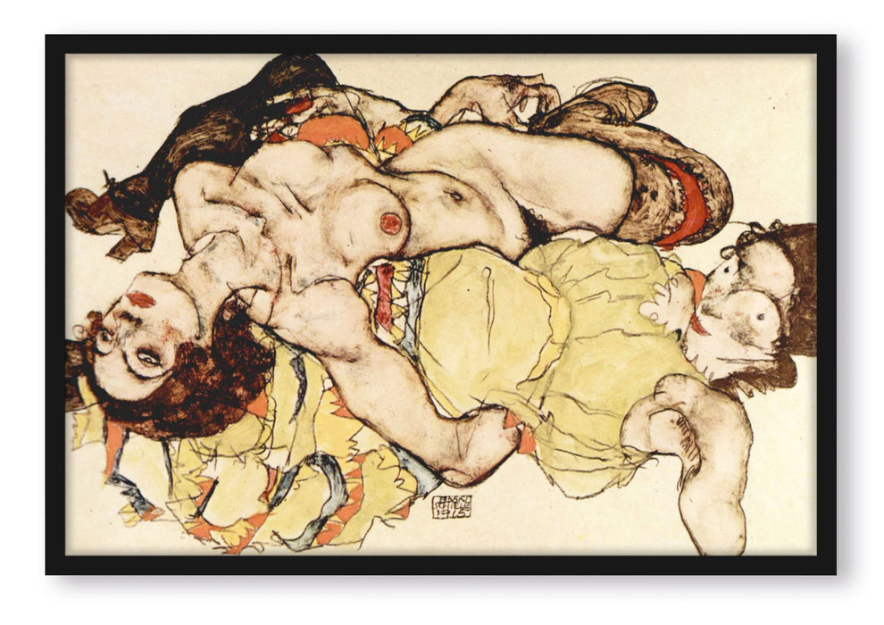 Egon Schiele - Sich liebende Frauen , Poster mit Bilderrahmen