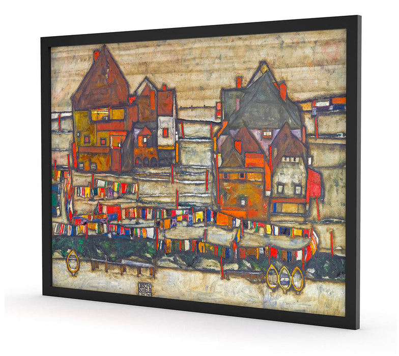 Egon Schiele - Häuser mit bunter Wäsche , Poster mit Bilderrahmen