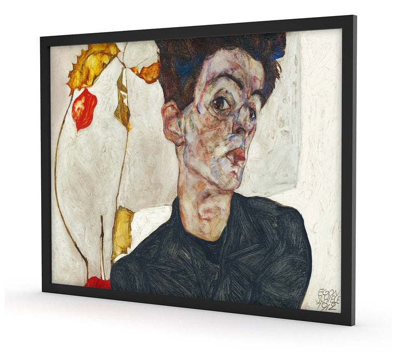 Egon Schiele - Selbstportrait mit Physalis, Poster mit Bilderrahmen
