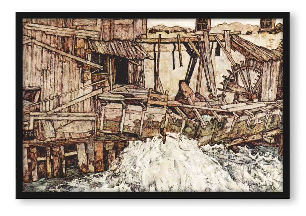 Egon Schiele - Alte Mühle , Poster mit Bilderrahmen