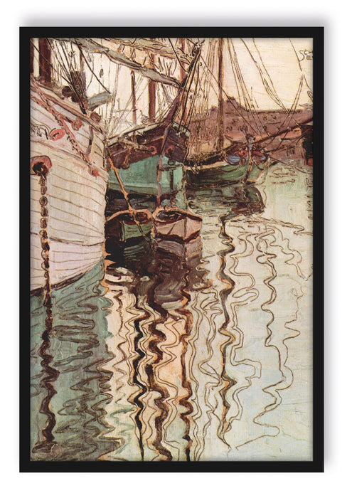 Egon Schiele - Segelschiffe im wellenbewegtem Wasser, Poster mit Bilderrahmen